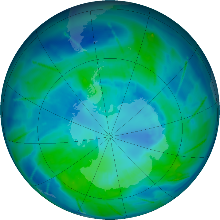Antarctic ozone map for 09 April 2011